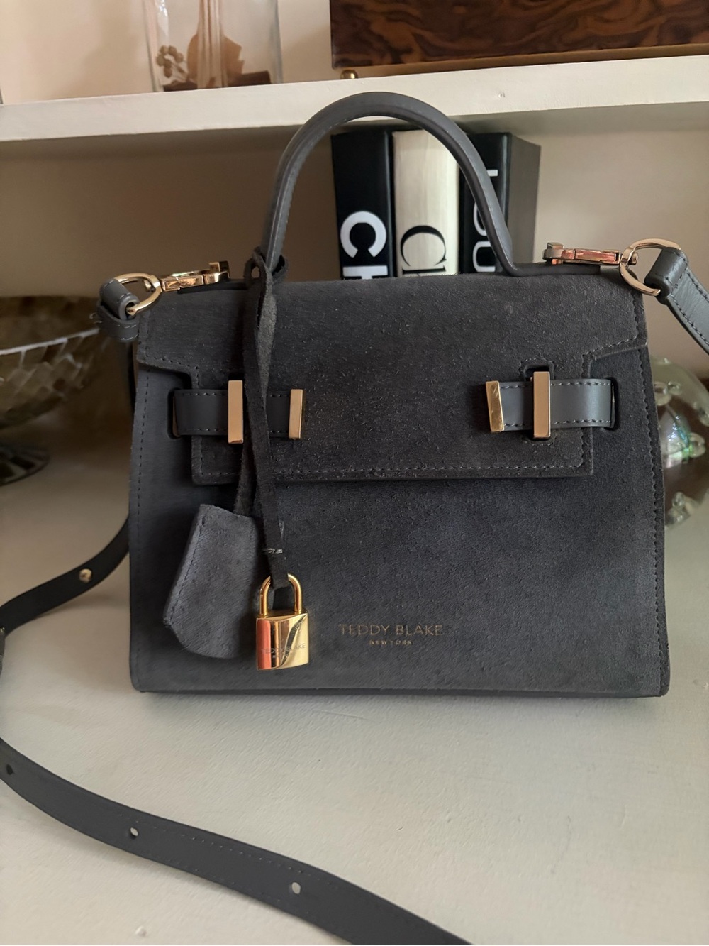 Teddy Blake Ava Dark Gray Bag 9" Suede Single Handle Small Satchel